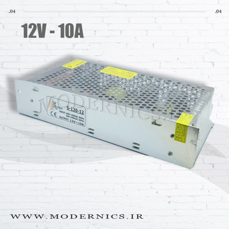 منبع تغذیه سوئیچینگ 12 ولت 10 آمپر برند رولکس