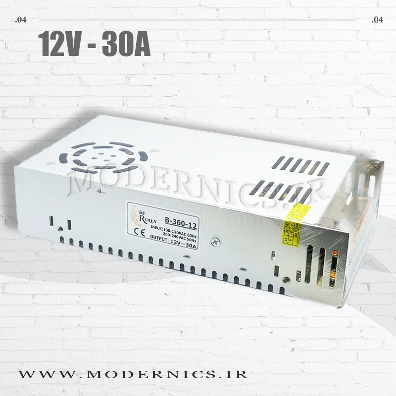 منبع تغذیه سوئیچینگ 12 ولت 30 آمپر برند رولکس