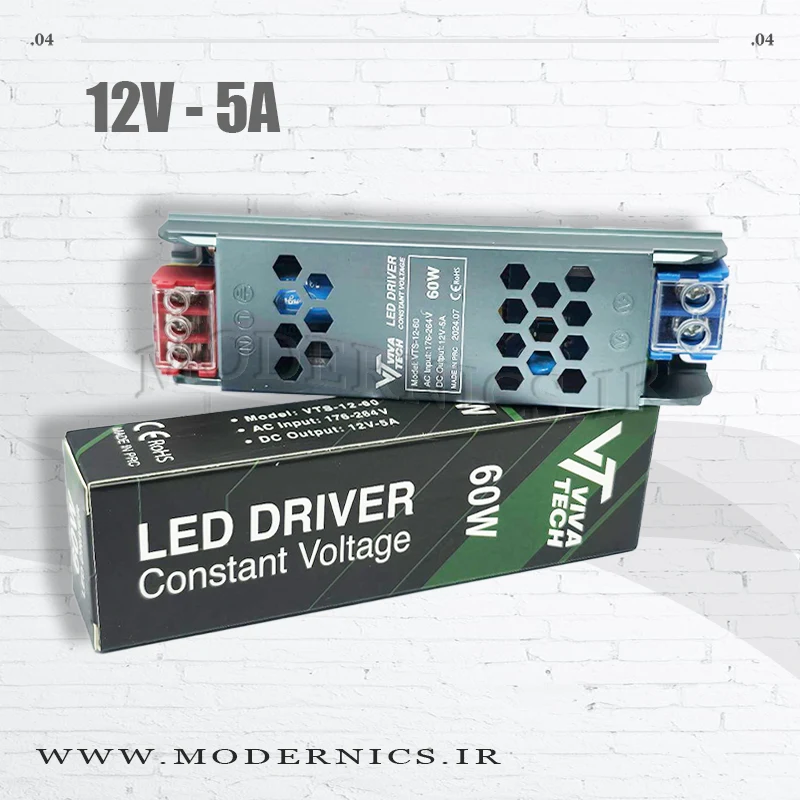 منبع تغذیه سوئیچینگ اسلیم 12 ولت 5 آمپر VIVATECH