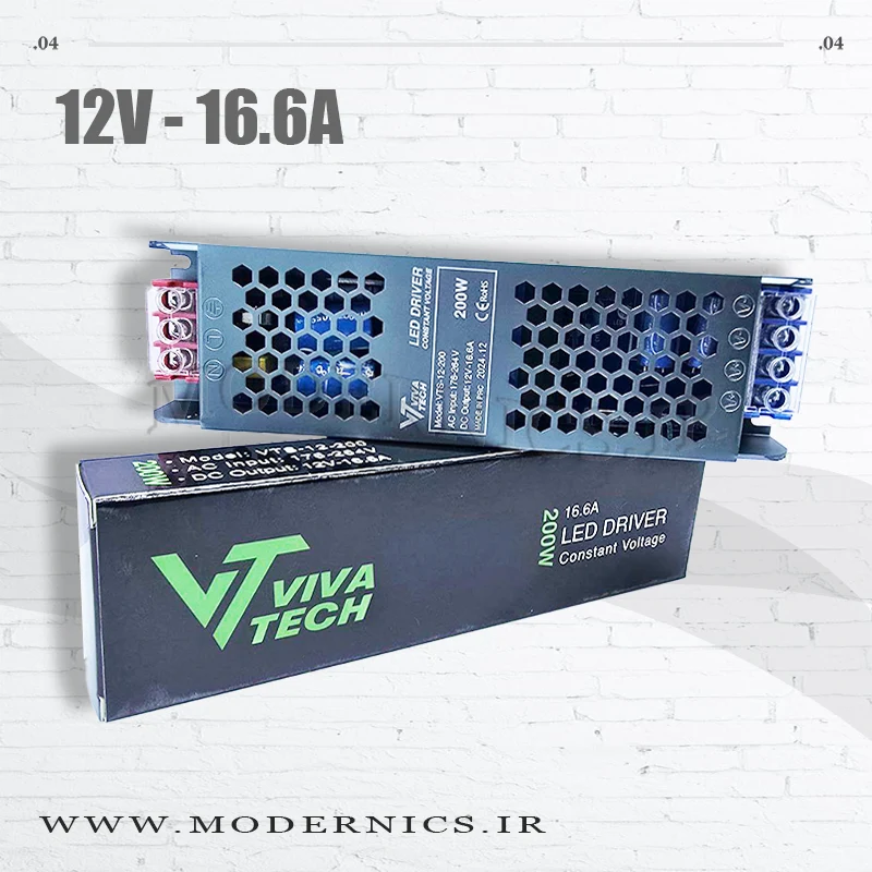 منبع تغذیه سوئیچینگ اسلیم 12 ولت 16.6 آمپر