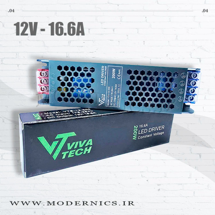 منبع تغذیه سوئیچینگ اسلیم 12 ولت 16.6 آمپر