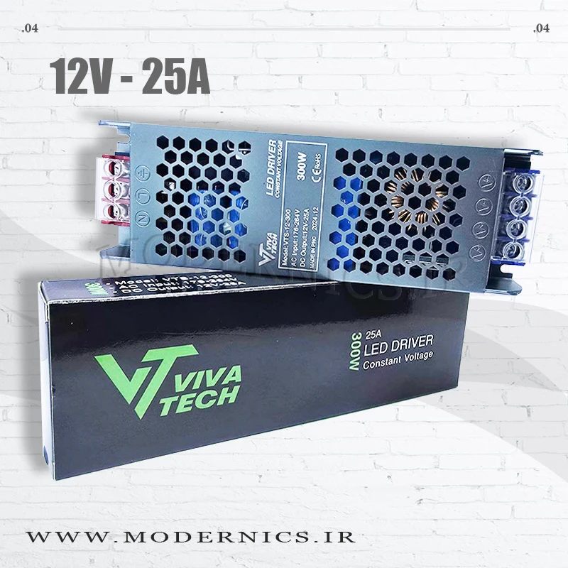 منبع تغذیه سوئیچینگ اسلیم 12 ولت 25 آمپر