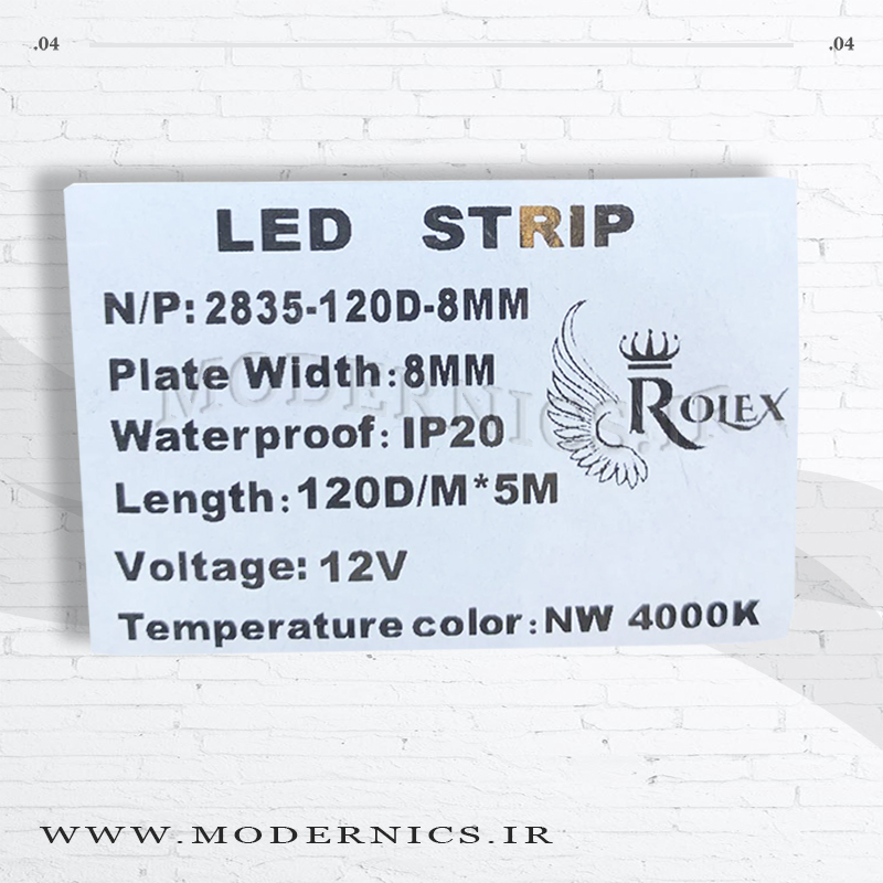 نوار ال‌ای‌دی 2835 - سفید طبیعی 4000K - 12 ولت - عرض 8 میلی‌متر - IP20