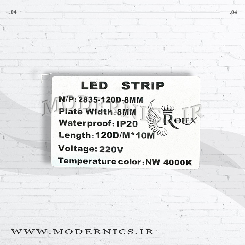 نوار ال‌ای‌دی رولکس 2835 - سفید طبیعی 4000K - 220 ولت - عرض 8 میلی‌متر - IP20